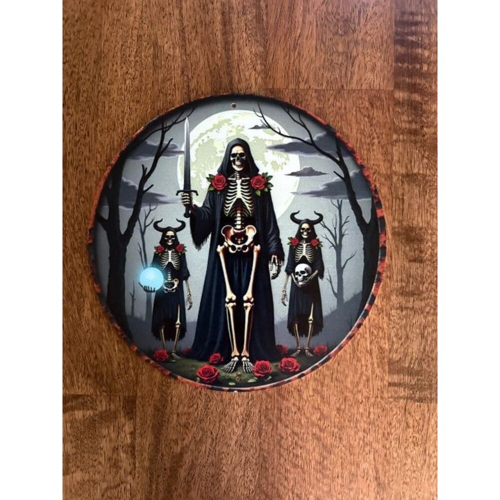 Vintage Style Grim Reaper Skeleton Dark Fantasy Metal Sign 8" – Retro Style